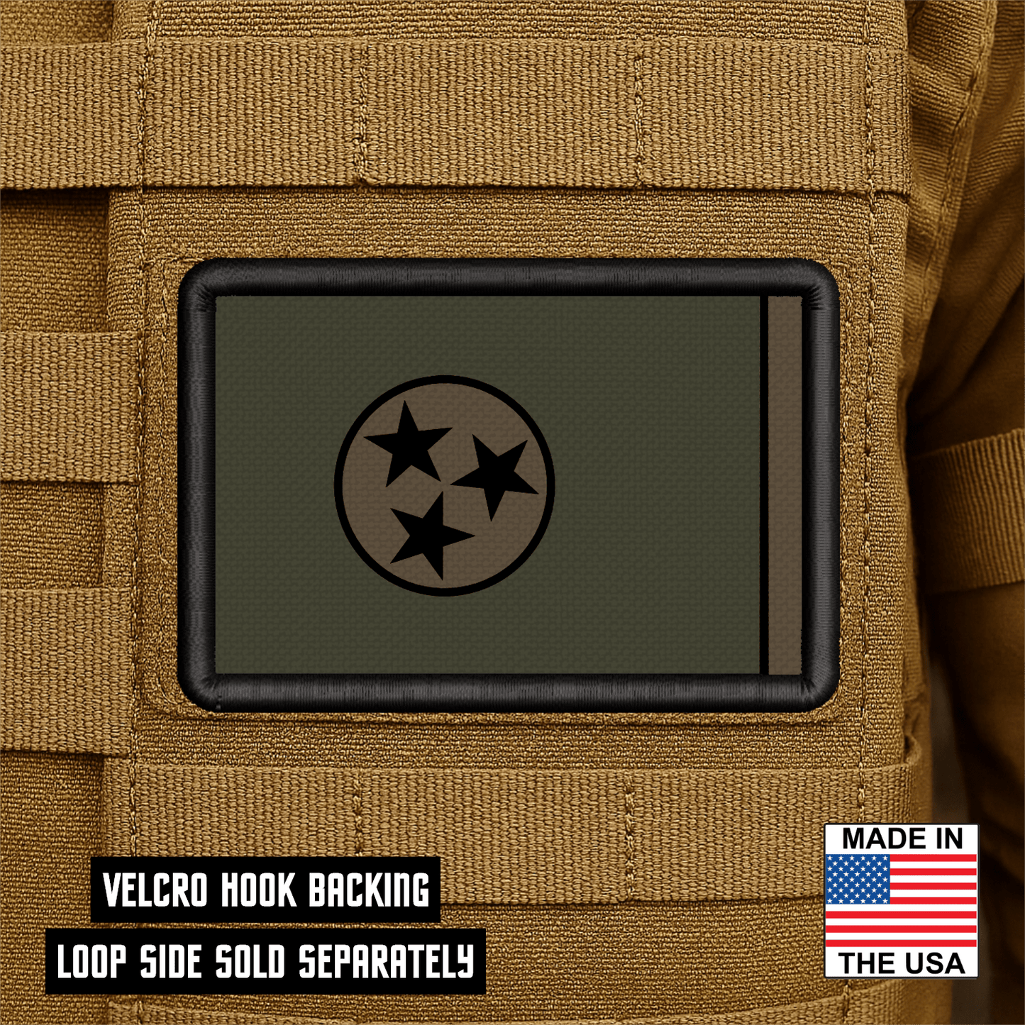 Tennessee State Flag Patch 2"x3" Hook & Loop | Made in USA | Pro - Print Full Color & Tactical Options - LoneStar Adhesive