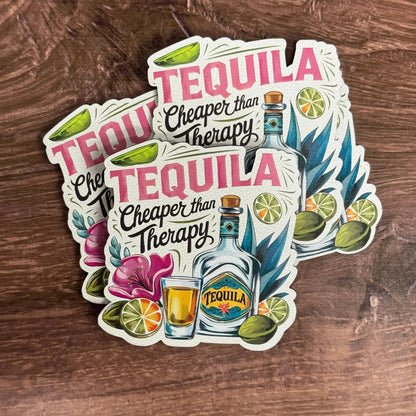 Tequila – Cheaper Than Therapy | UV Printed Leather Hat Patch - LoneStar Adhesive