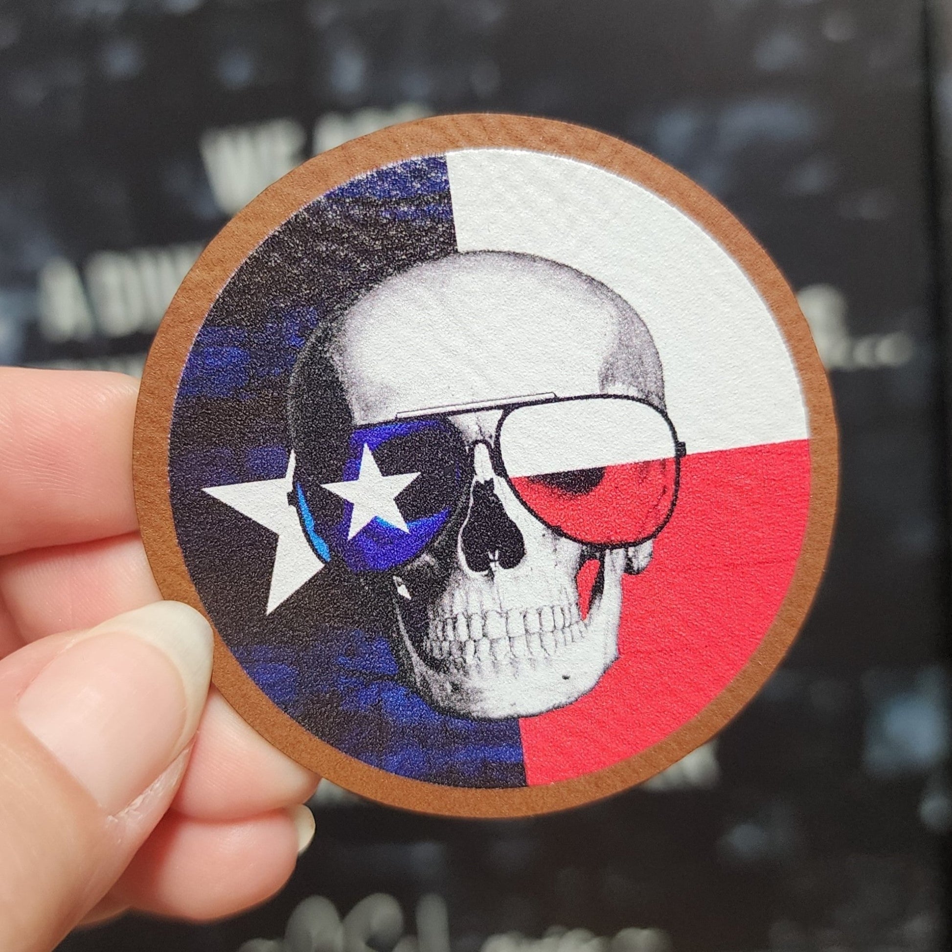 Texas Skull UV Printed Leatherette Hat Patch - MR01 - LoneStar Adhesive