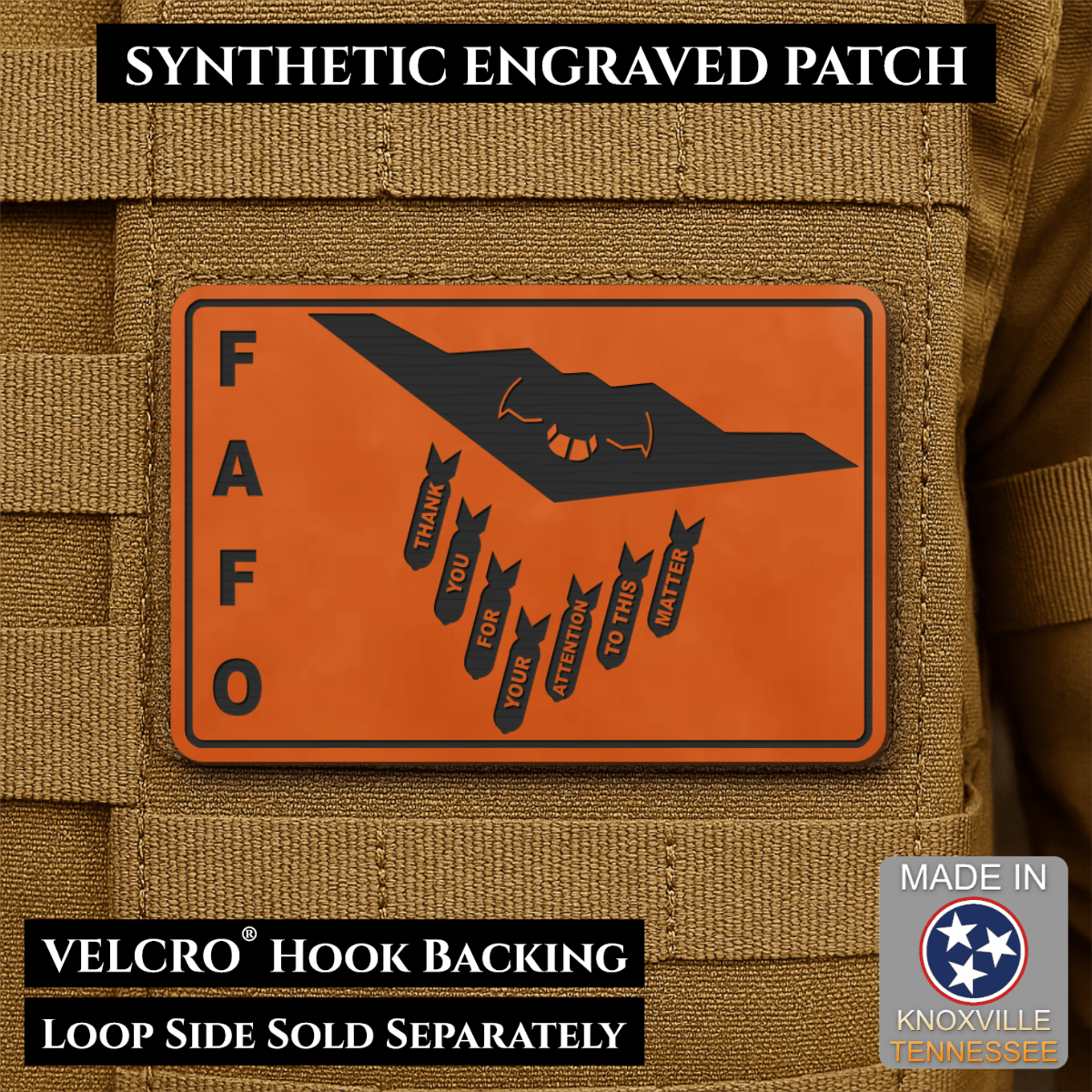 Thank You For Your Attention To This Matter, B2 Bomber Funny Morale Patch, 2x3" | Made in USA | VELCRO® Brand Hook Backing - LoneStar Adhesive
