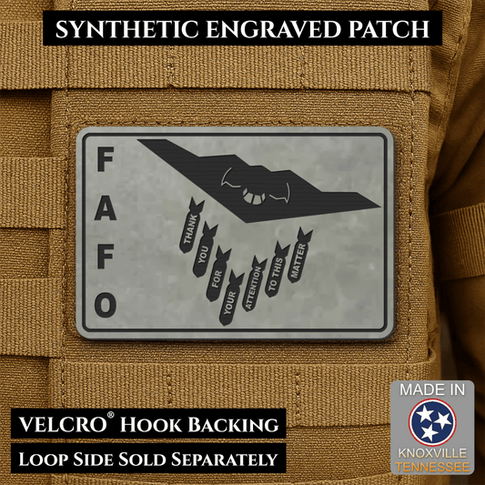 Thank You For Your Attention To This Matter, B2 Bomber Funny Morale Patch, 2x3" | Made in USA | VELCRO® Brand Hook Backing - LoneStar Adhesive