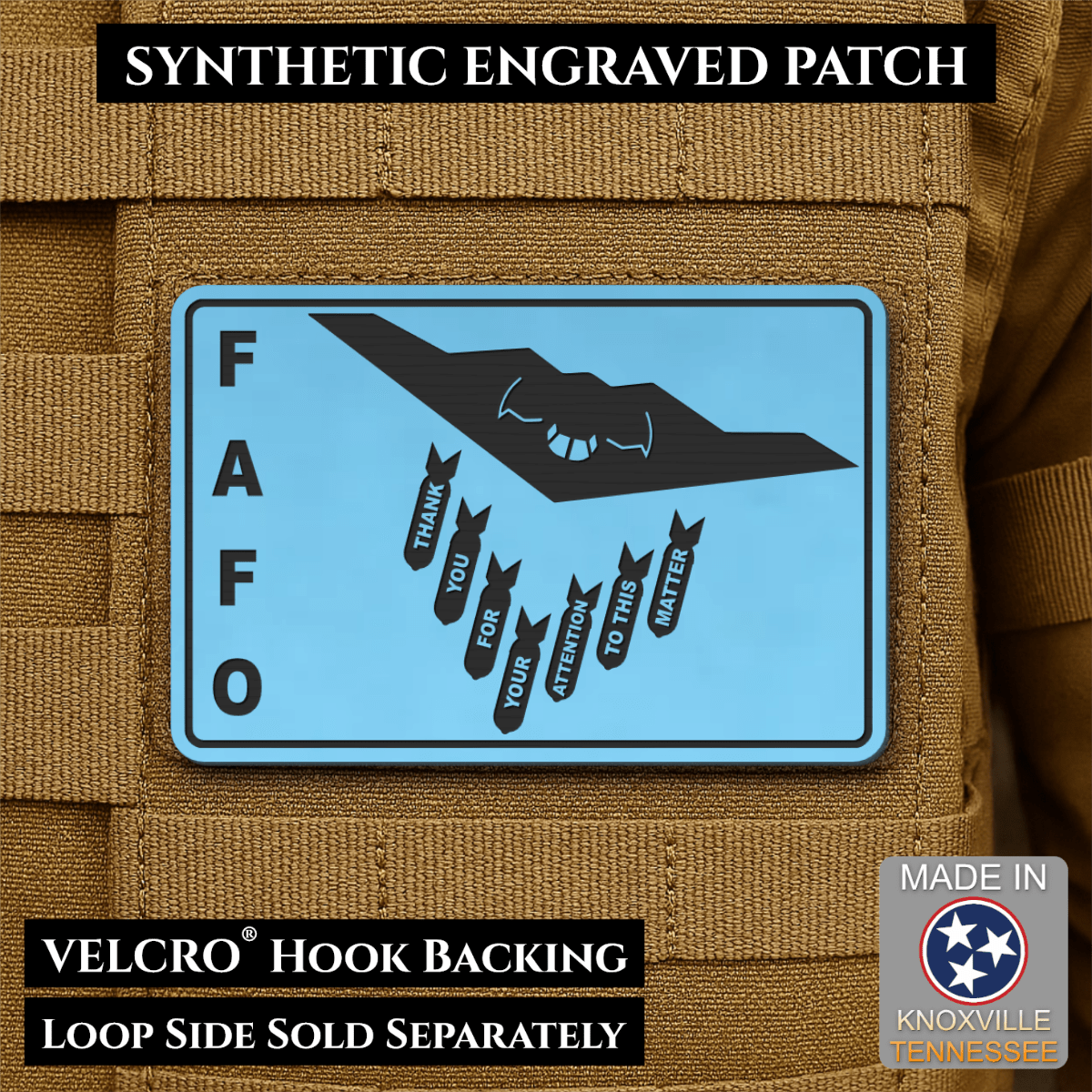 Thank You For Your Attention To This Matter, B2 Bomber Funny Morale Patch, 2x3" | Made in USA | VELCRO® Brand Hook Backing - LoneStar Adhesive