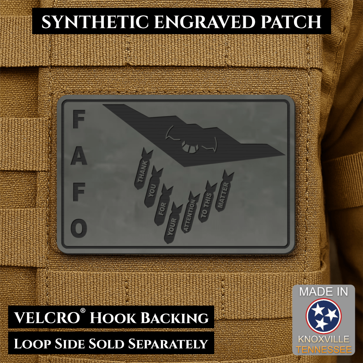 Thank You For Your Attention To This Matter, B2 Bomber Funny Morale Patch, 2x3" | Made in USA | VELCRO® Brand Hook Backing - LoneStar Adhesive