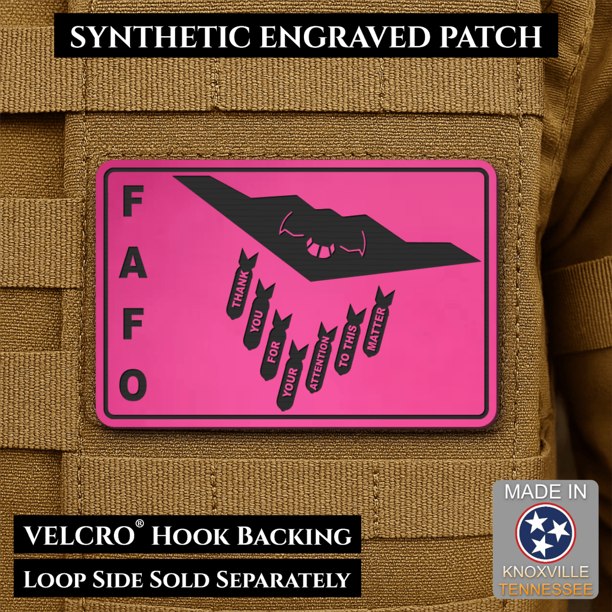 Thank You For Your Attention To This Matter, B2 Bomber Funny Morale Patch, 2x3" | Made in USA | VELCRO® Brand Hook Backing - LoneStar Adhesive