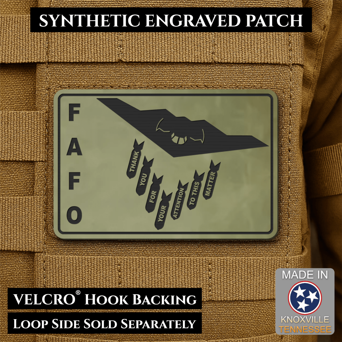 Thank You For Your Attention To This Matter, B2 Bomber Funny Morale Patch, 2x3" | Made in USA | VELCRO® Brand Hook Backing - LoneStar Adhesive