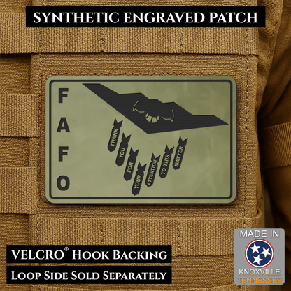 Thank You For Your Attention To This Matter, B2 Bomber Funny Morale Patch, 2x3" | Made in USA | VELCRO® Brand Hook Backing - LoneStar Adhesive