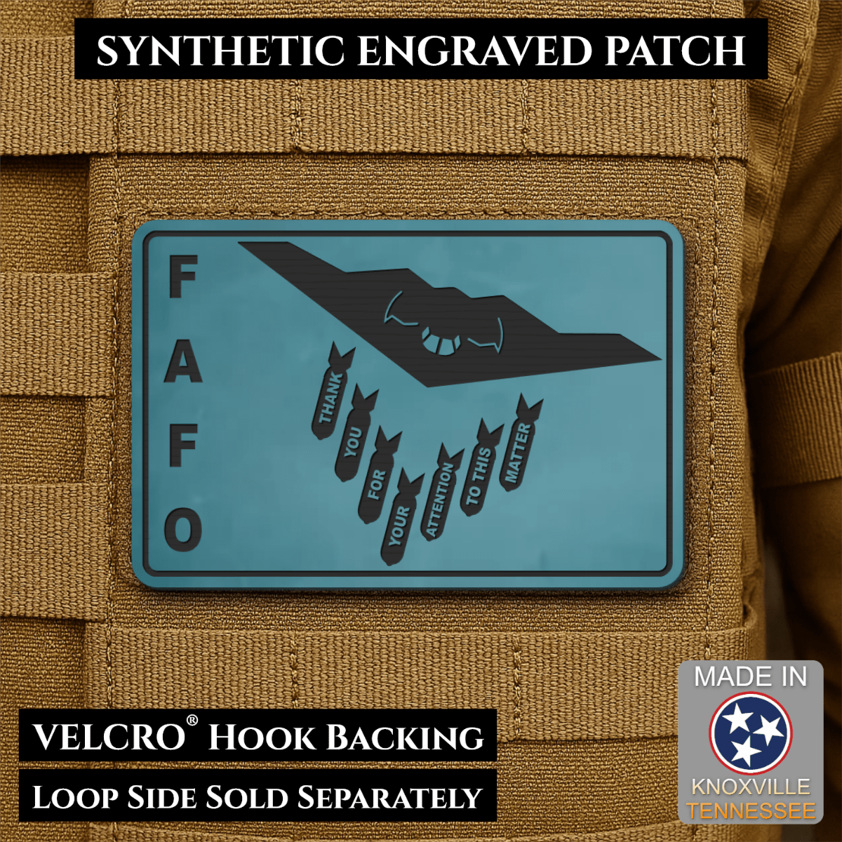 Thank You For Your Attention To This Matter, B2 Bomber Funny Morale Patch, 2x3" | Made in USA | VELCRO® Brand Hook Backing - LoneStar Adhesive
