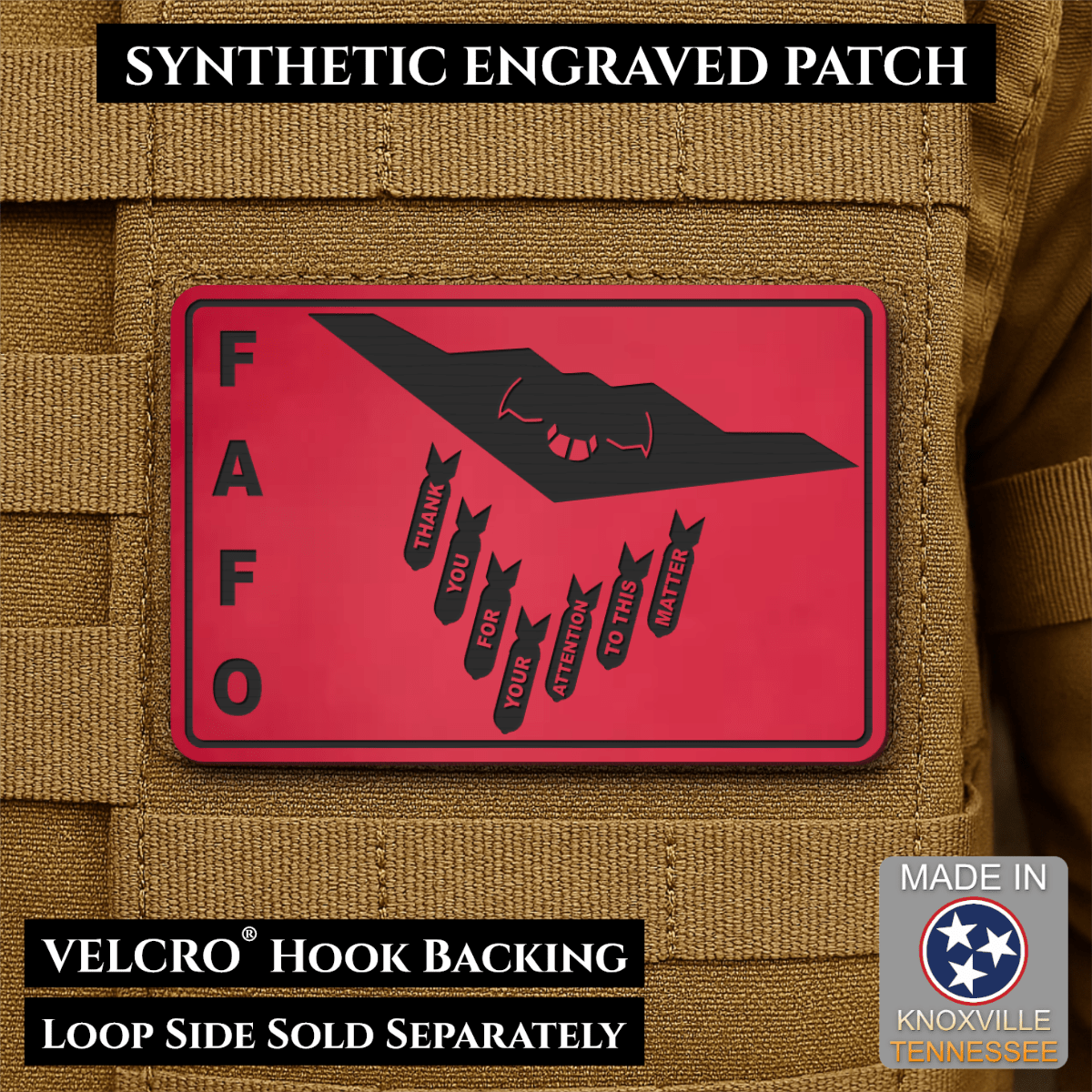 Thank You For Your Attention To This Matter, B2 Bomber Funny Morale Patch, 2x3" | Made in USA | VELCRO® Brand Hook Backing - LoneStar Adhesive