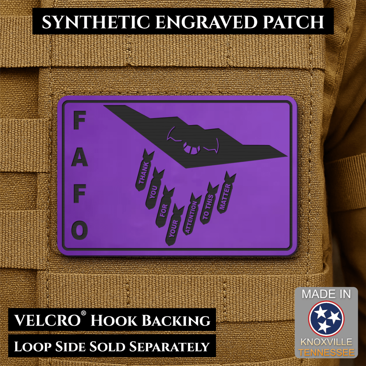 Thank You For Your Attention To This Matter, B2 Bomber Funny Morale Patch, 2x3" | Made in USA | VELCRO® Brand Hook Backing - LoneStar Adhesive