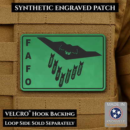Thank You For Your Attention To This Matter, B2 Bomber Funny Morale Patch, 2x3" | Made in USA | VELCRO® Brand Hook Backing - LoneStar Adhesive