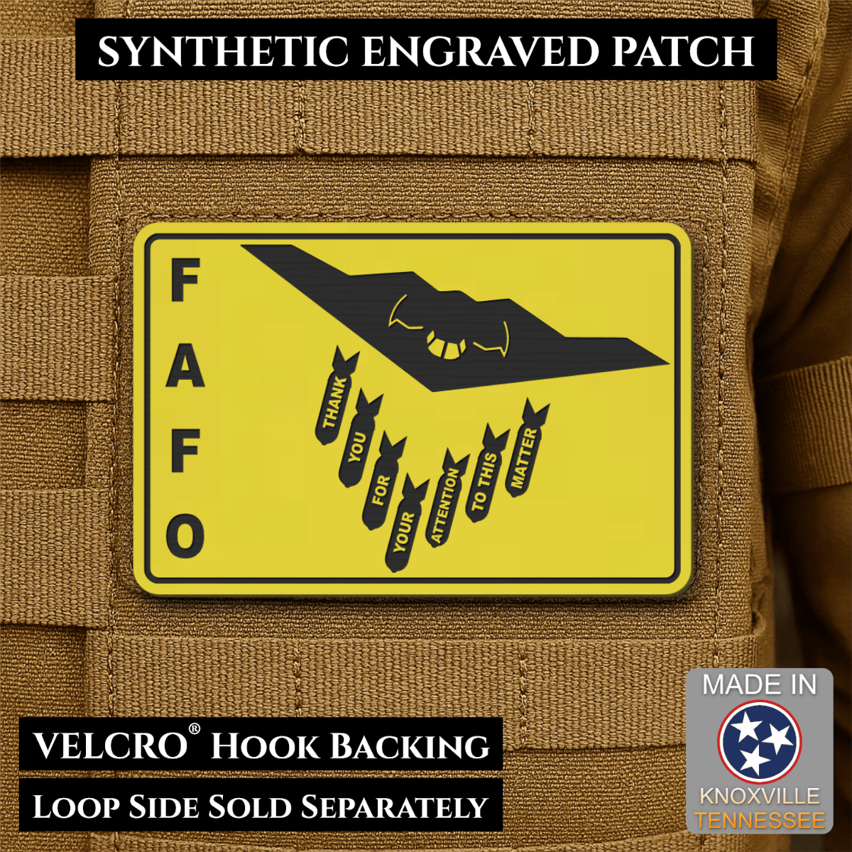 Thank You For Your Attention To This Matter, B2 Bomber Funny Morale Patch, 2x3" | Made in USA | VELCRO® Brand Hook Backing - LoneStar Adhesive