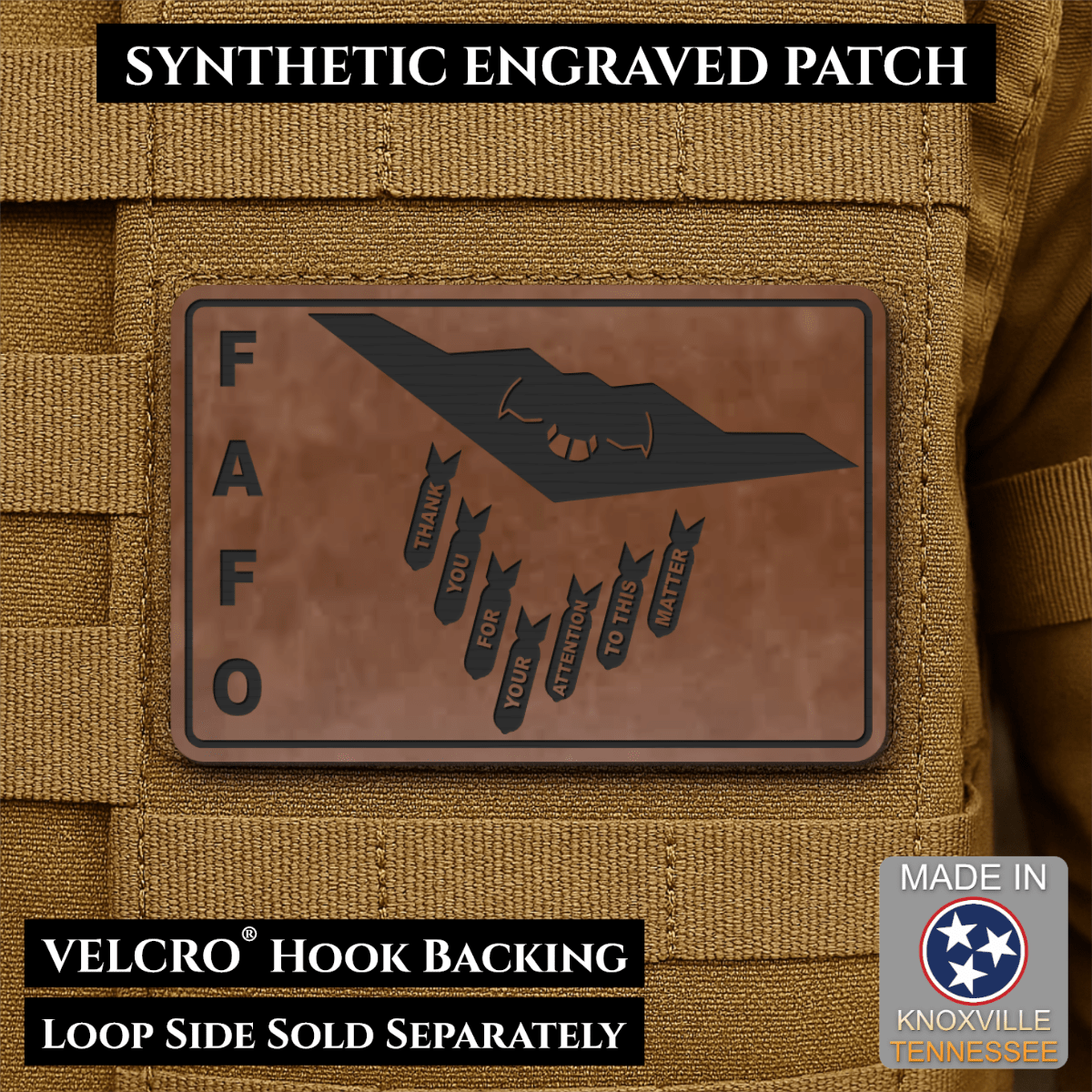 Thank You For Your Attention To This Matter, B2 Bomber Funny Morale Patch, 2x3" | Made in USA | VELCRO® Brand Hook Backing - LoneStar Adhesive