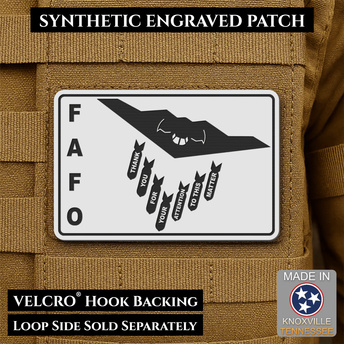 Thank You For Your Attention To This Matter, B2 Bomber Funny Morale Patch, 2x3" | Made in USA | VELCRO® Brand Hook Backing - LoneStar Adhesive