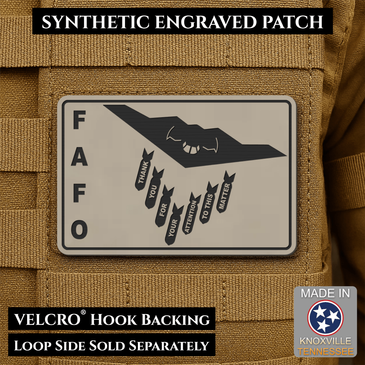 Thank You For Your Attention To This Matter, B2 Bomber Funny Morale Patch, 2x3" | Made in USA | VELCRO® Brand Hook Backing - LoneStar Adhesive