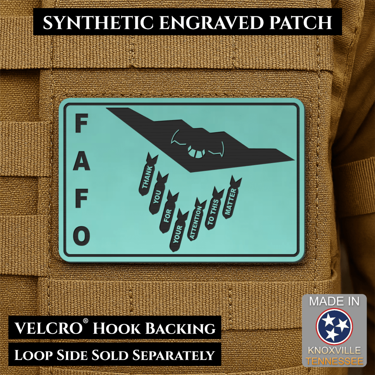 Thank You For Your Attention To This Matter, B2 Bomber Funny Morale Patch, 2x3" | Made in USA | VELCRO® Brand Hook Backing - LoneStar Adhesive