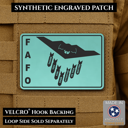 Thank You For Your Attention To This Matter, B2 Bomber Funny Morale Patch, 2x3" | Made in USA | VELCRO® Brand Hook Backing - LoneStar Adhesive