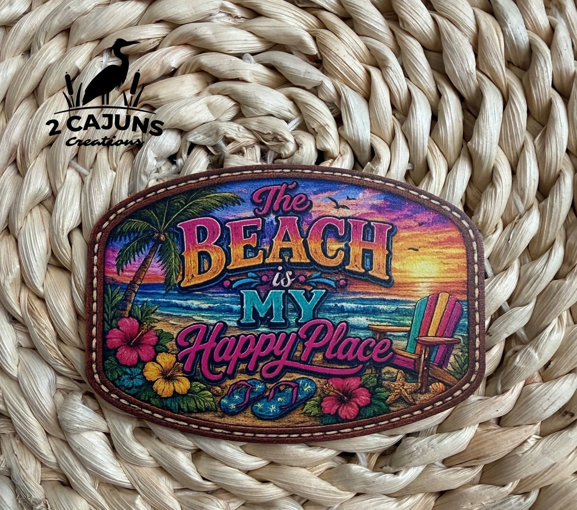 The Beach is My Happy Place UV Printed Hat Patch - 2 Colors - LoneStar Adhesive