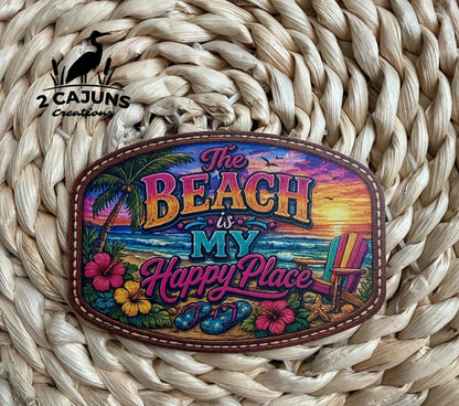 The Beach is My Happy Place UV Printed Hat Patch - 2 Colors - LoneStar Adhesive