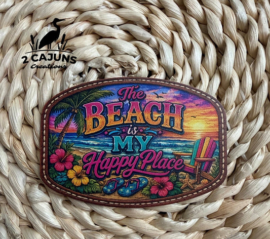 The Beach is My Happy Place UV Printed Hat Patch - 2 Colors - LoneStar Adhesive