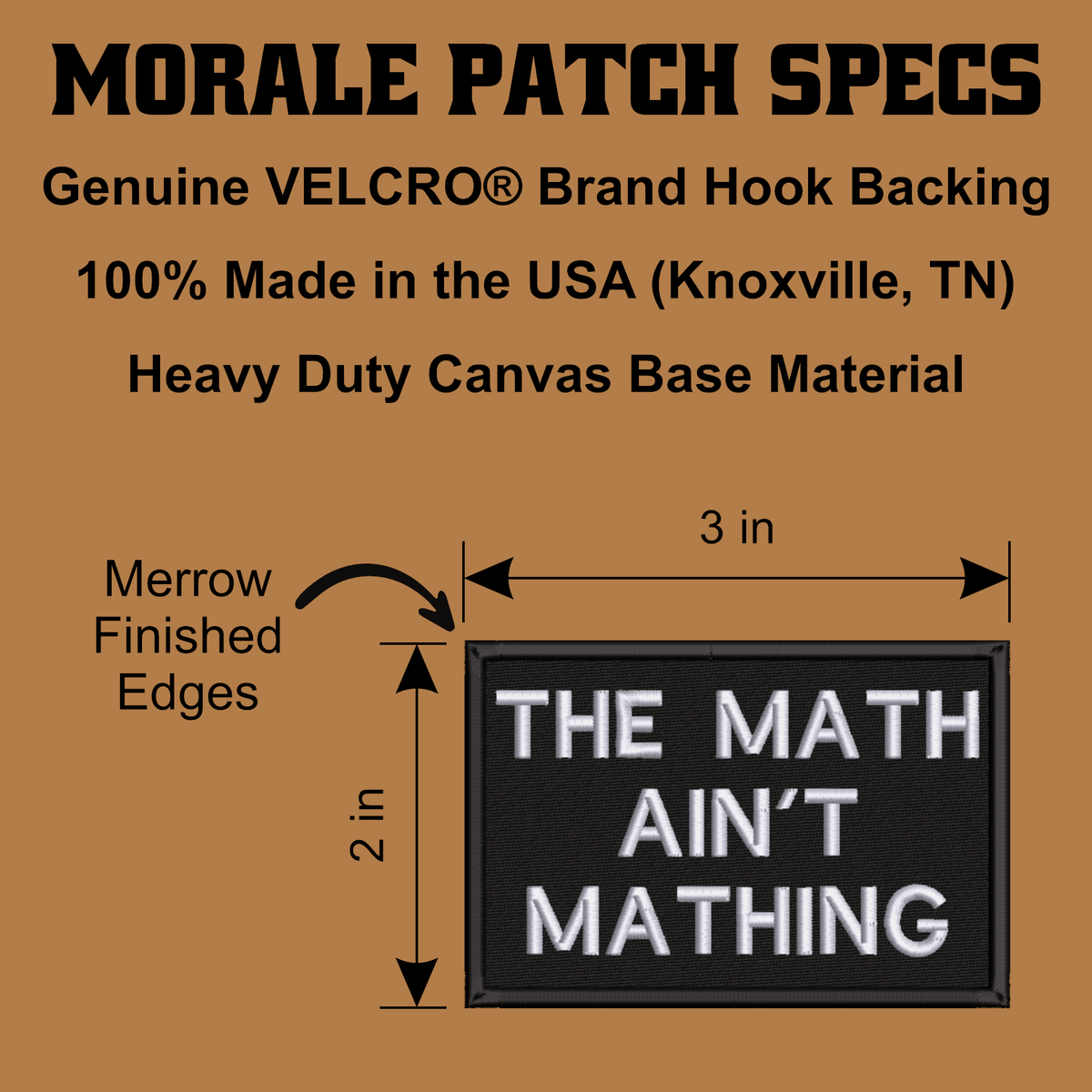 The Math Ain't Mathing Funny Morale Patch, 2x3" | Made in USA | VELCRO® Brand Hook Backing - LoneStar Adhesive