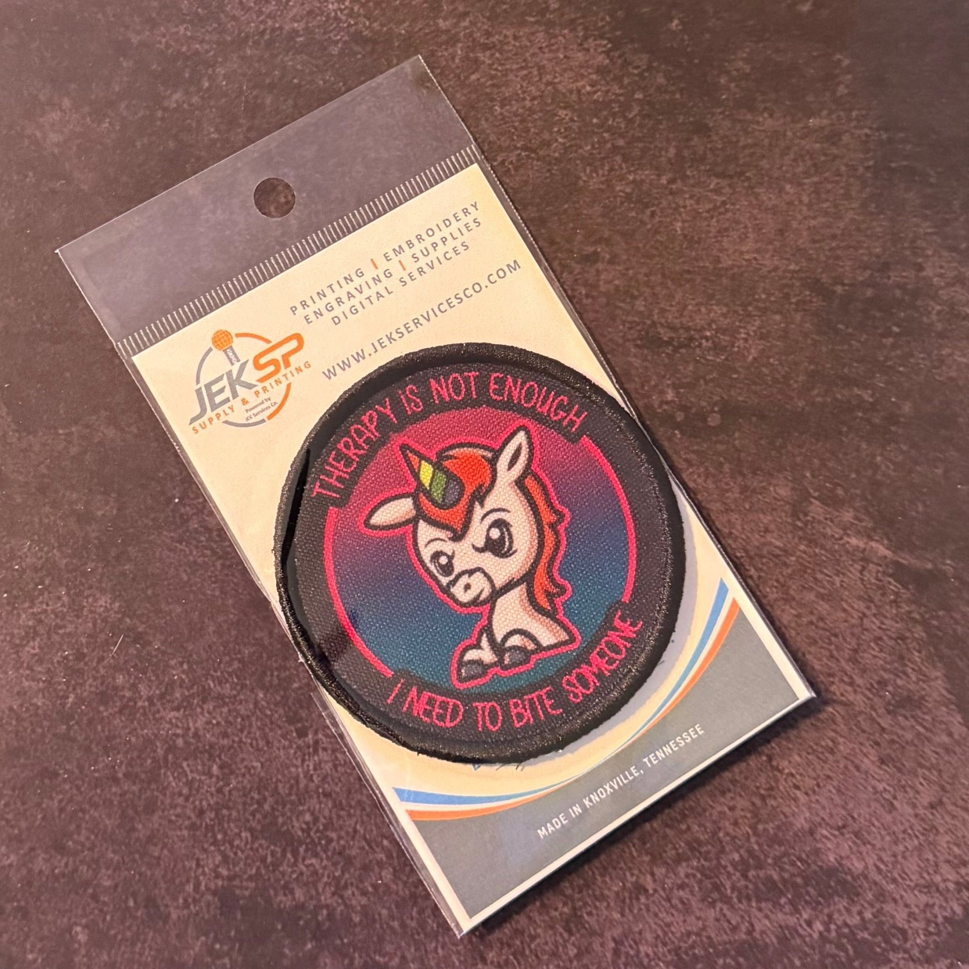 Therapy Unicorn Funny Morale Patch | Made in USA | VELCRO® Brand Hook Backing - LoneStar Adhesive