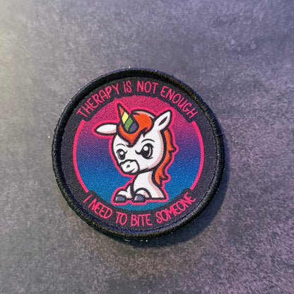 Therapy Unicorn Funny Morale Patch | Made in USA | VELCRO® Brand Hook Backing - LoneStar Adhesive