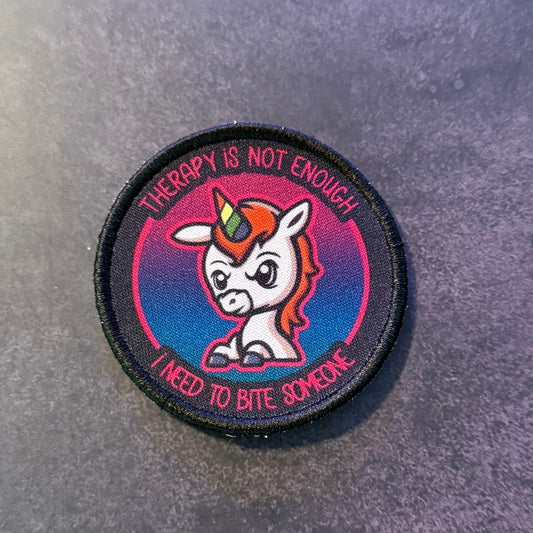 Therapy Unicorn Funny Morale Patch | Made in USA | VELCRO® Brand Hook Backing - LoneStar Adhesive