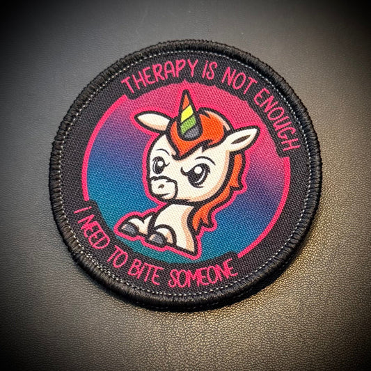 Therapy Unicorn Funny Printed Morale Patch, 3" Round | VELCRO® Brand Hook Backing - #LoneStar Adhesive#