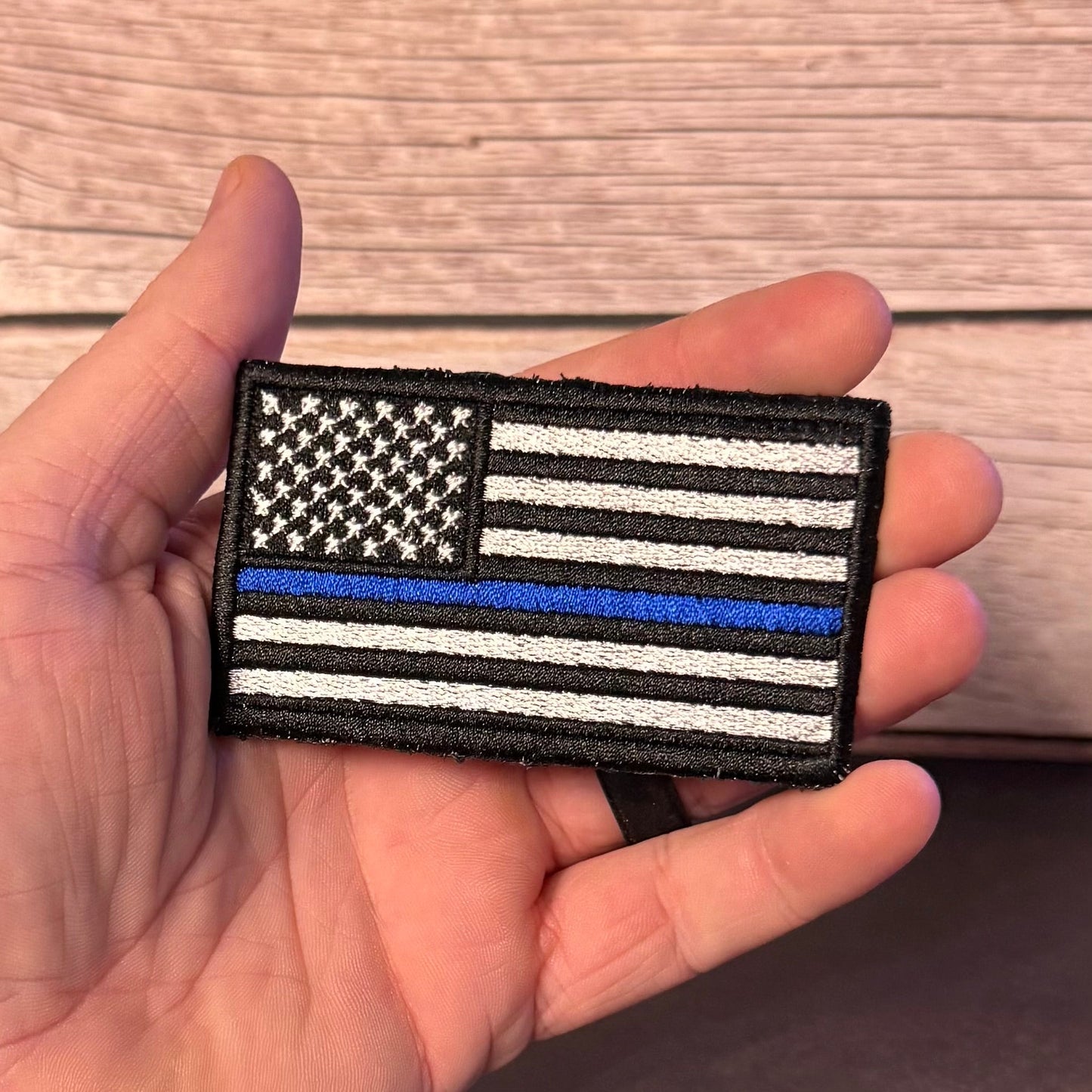 Thin Blue Line American Flag Patch for Law Enforcement, 2x3.5" | Made in USA | VELCRO® Brand Hook Backing - LoneStar Adhesive