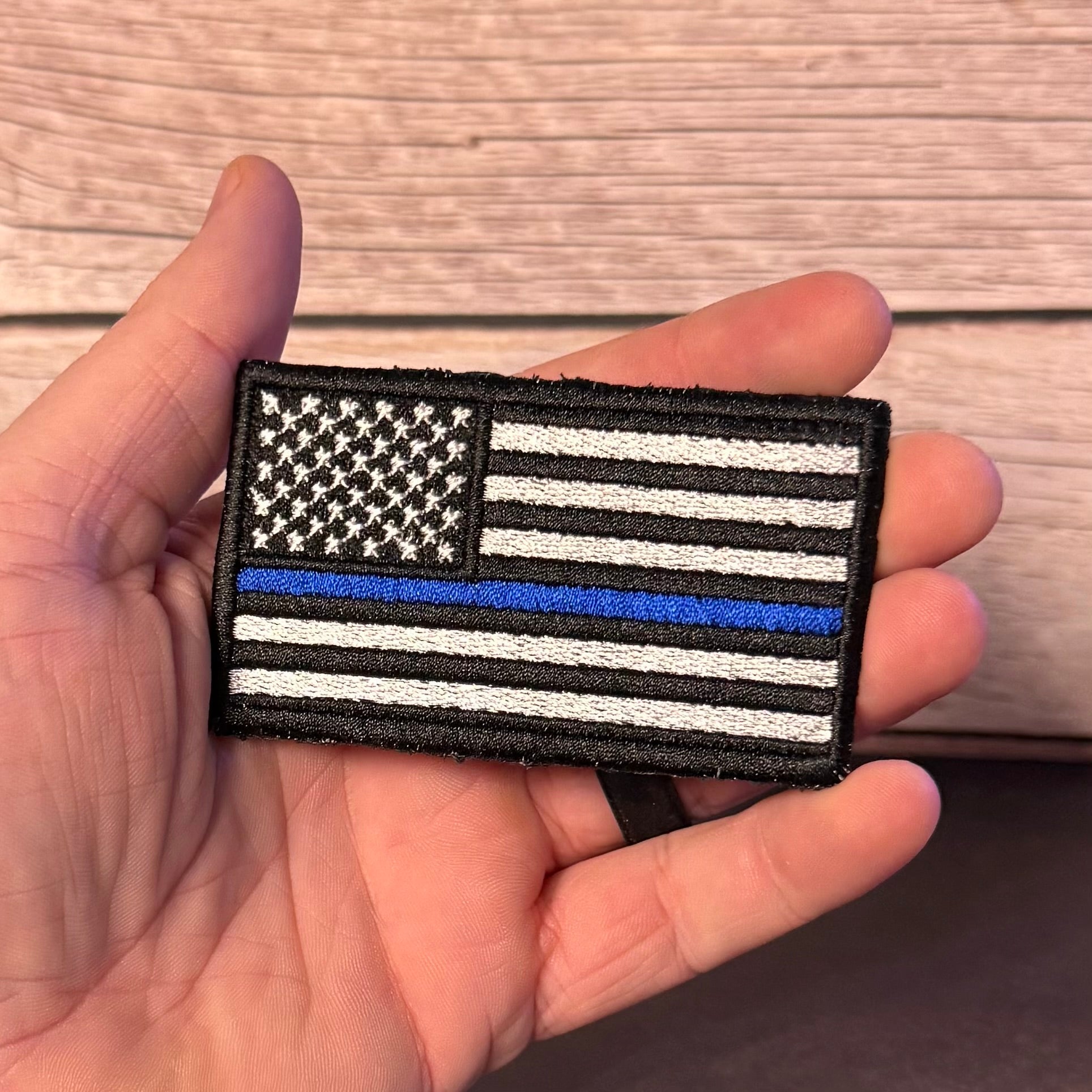 Thin Blue Line American Flag Patch for Law Enforcement, 2x3.5" | Made in USA | VELCRO® Brand Hook Backing - LoneStar Adhesive