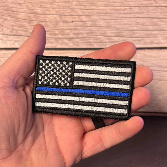 Thin Blue Line American Flag Patch for Law Enforcement, 2x3.5" | Made in USA | VELCRO® Brand Hook Backing - LoneStar Adhesive
