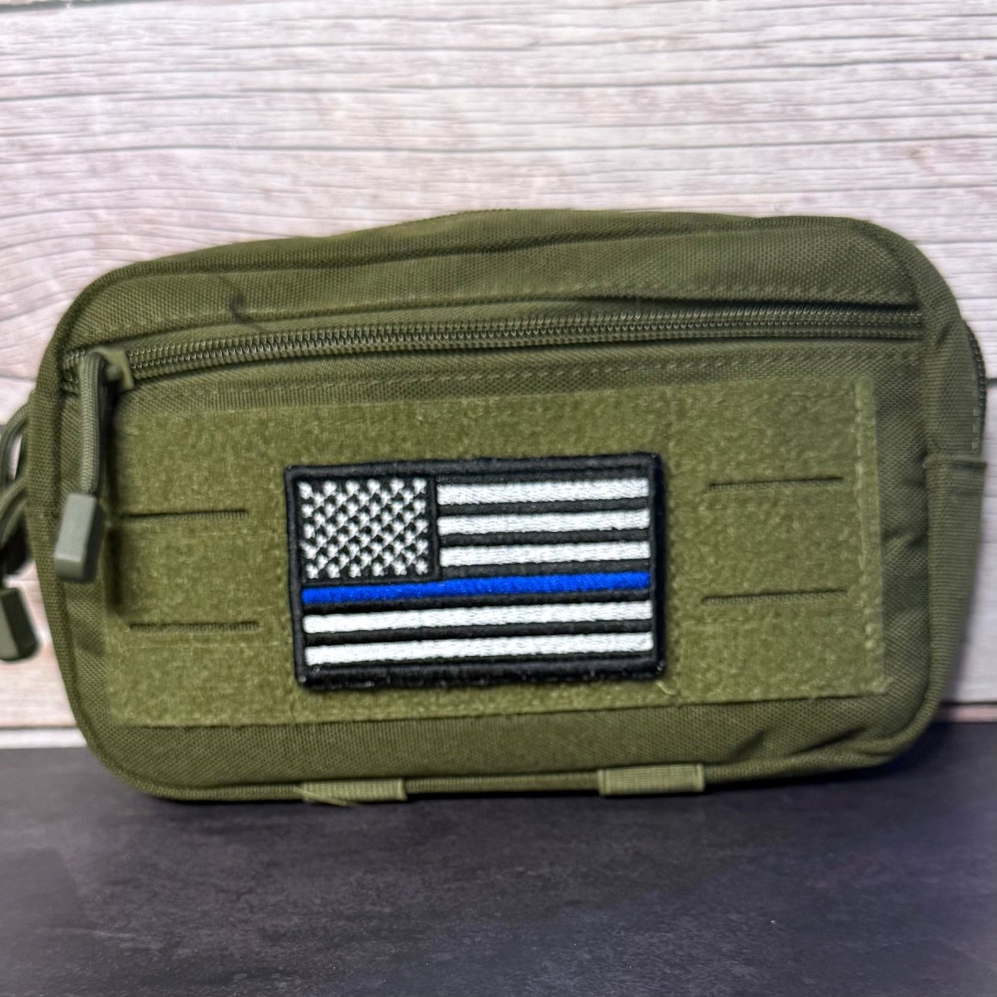 Thin Blue Line American Flag Patch for Law Enforcement, 2x3.5" | Made in USA | VELCRO® Brand Hook Backing - LoneStar Adhesive
