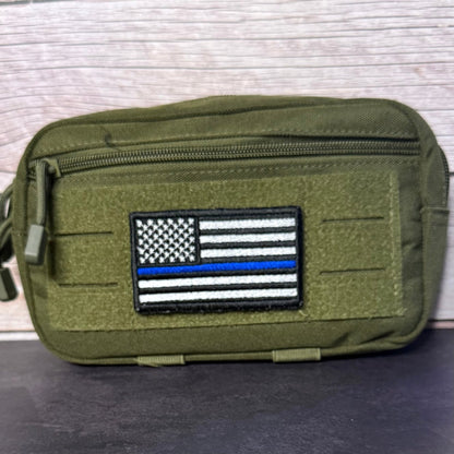 Thin Blue Line American Flag Patch for Law Enforcement, 2x3.5" | Made in USA | VELCRO® Brand Hook Backing - LoneStar Adhesive