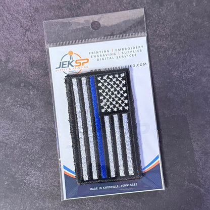 Thin Blue Line American Flag Patch for Law Enforcement, 2x3.5" | Made in USA | VELCRO® Brand Hook Backing - LoneStar Adhesive
