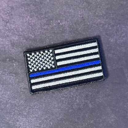 Thin Blue Line American Flag Patch for Law Enforcement, 2x3.5" | Made in USA | VELCRO® Brand Hook Backing - LoneStar Adhesive