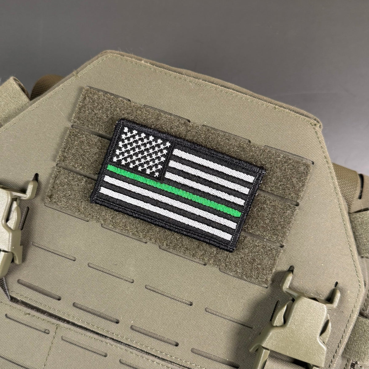 Thin Green Line Tactical American Flag Patch, 2x3.5" | Made in USA | VELCRO® Brand Hook Backing - LoneStar Adhesive