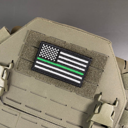 Thin Green Line Tactical American Flag Patch, 2x3.5" | Made in USA | VELCRO® Brand Hook Backing - LoneStar Adhesive
