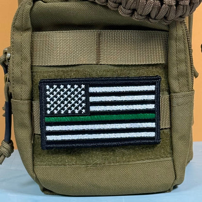 Thin Green Line Tactical American Flag Patch, 2x3.5" | Made in USA | VELCRO® Brand Hook Backing - LoneStar Adhesive