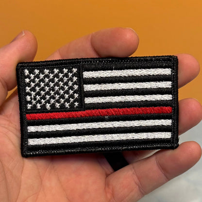 Thin Red Line American Flag Firefighter Patch, 2x3.5" | Made in USA | VELCRO® Brand Hook Backing - #LoneStar Adhesive#