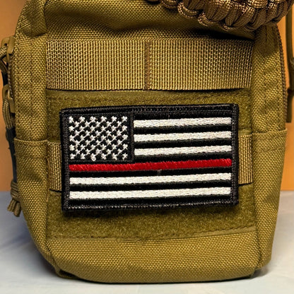 Thin Red Line American Flag Firefighter Patch, 2x3.5" | Made in USA | VELCRO® Brand Hook Backing - #LoneStar Adhesive#