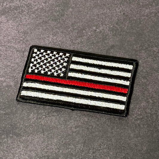 Thin Red Line American Flag Firefighter Patch, 2x3.5" | Made in USA | VELCRO® Brand Hook Backing - LoneStar Adhesive