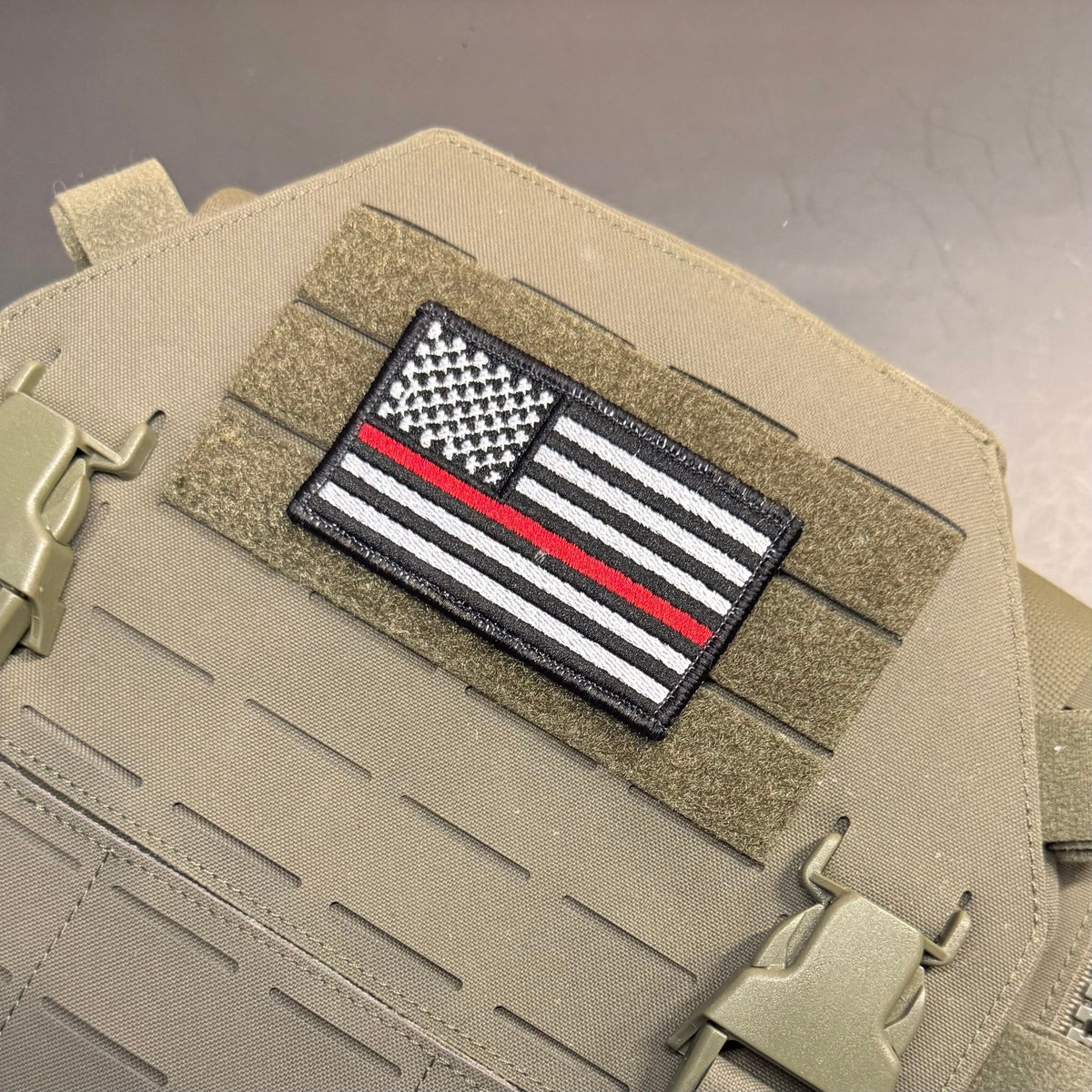 Thin Red Line American Flag Firefighter Patch, 2x3.5" | Made in USA | VELCRO® Brand Hook Backing - #LoneStar Adhesive#
