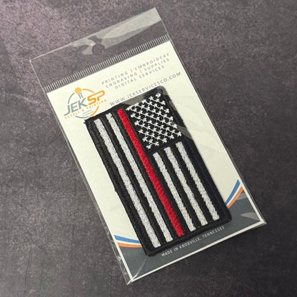 Thin Red Line American Flag Firefighter Patch, 2x3.5" | Made in USA | VELCRO® Brand Hook Backing - LoneStar Adhesive