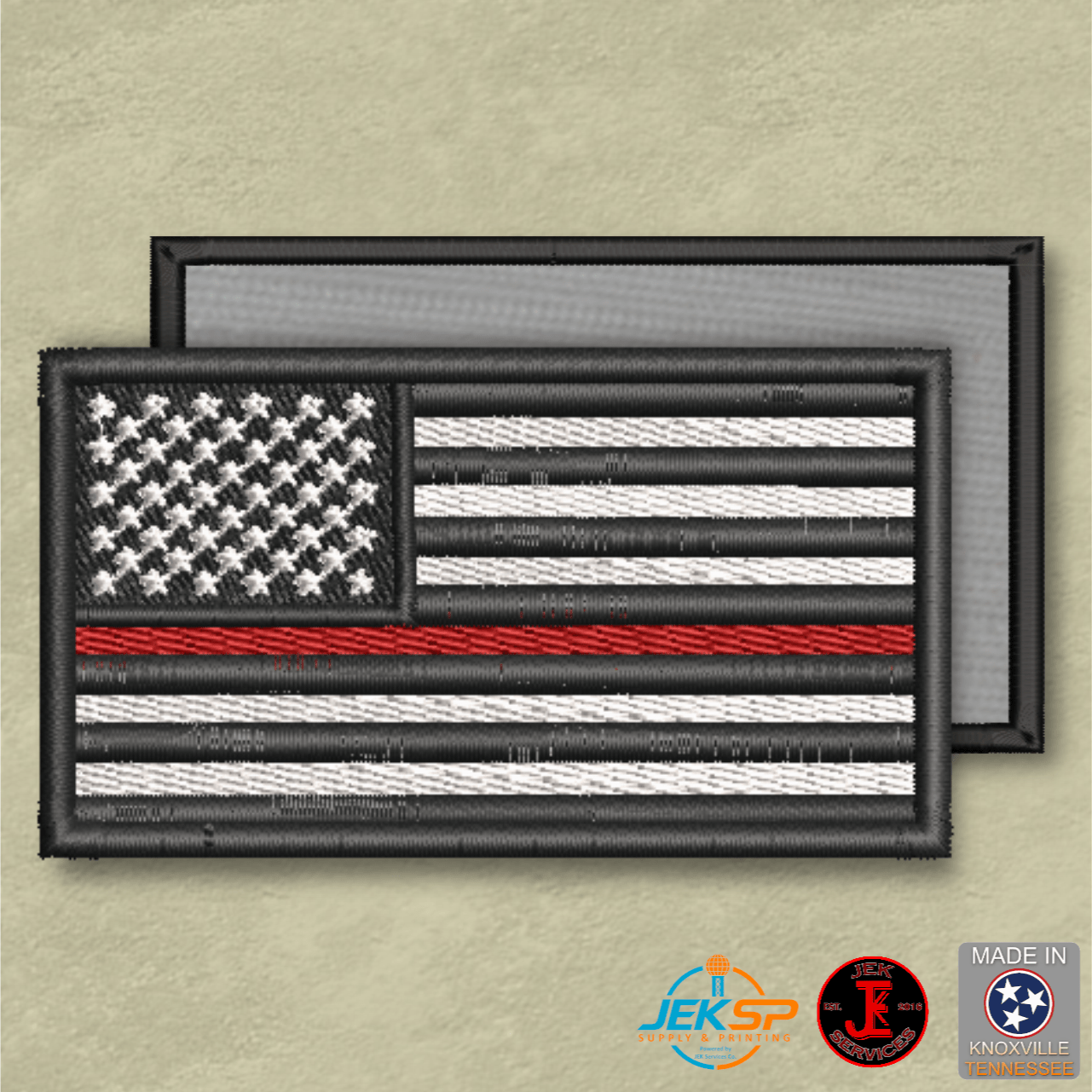 Thin Red Line American Flag Firefighter Patch | Made in USA | VELCRO® Brand Hook Backing - LoneStar Adhesive