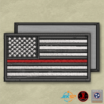 Thin Red Line American Flag Firefighter Patch | Made in USA | VELCRO® Brand Hook Backing - LoneStar Adhesive