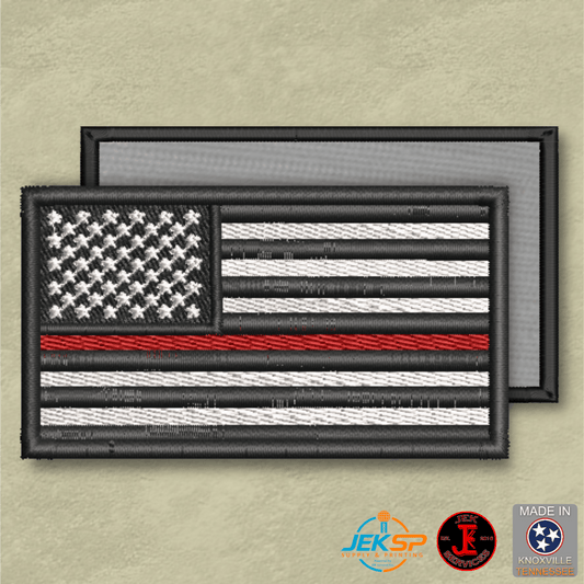 Thin Red Line American Flag Firefighter Patch | Made in USA | VELCRO® Brand Hook Backing - LoneStar Adhesive