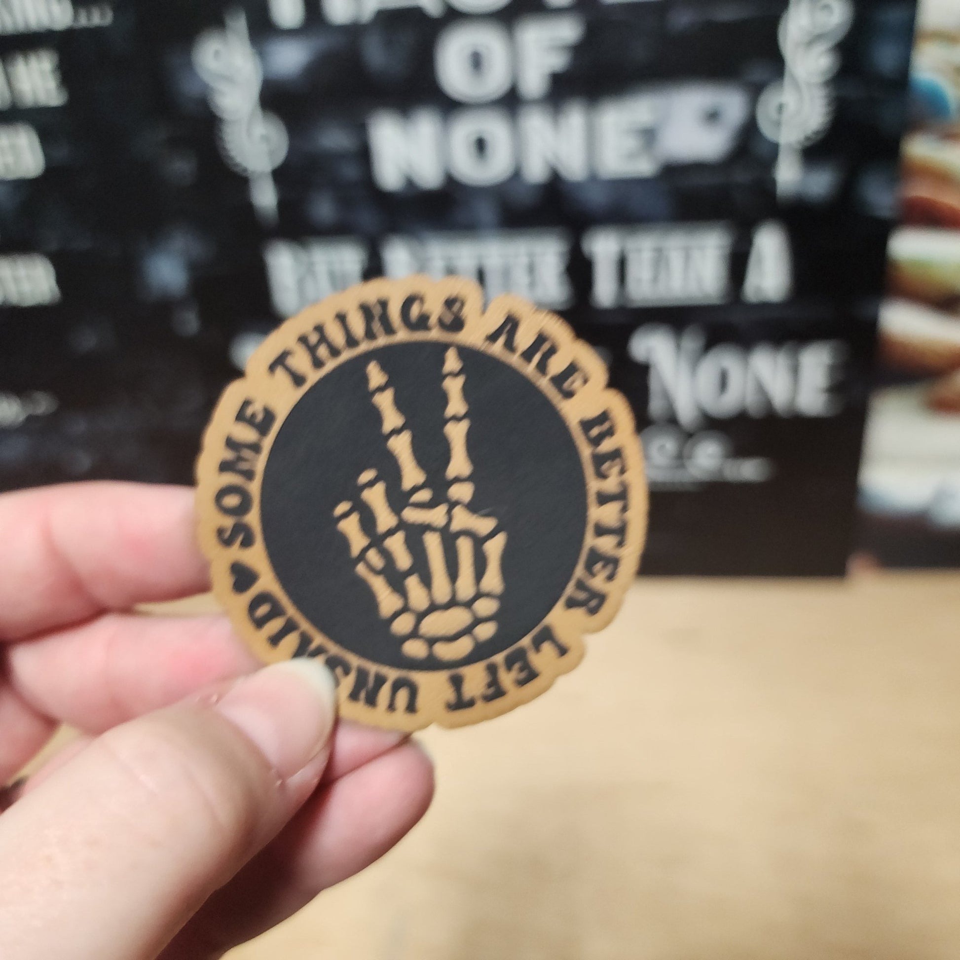 Things Best Left Unsaid (Saddle Tan) Engraved Leatherette Hat Patch - MR01 - LoneStar Adhesive