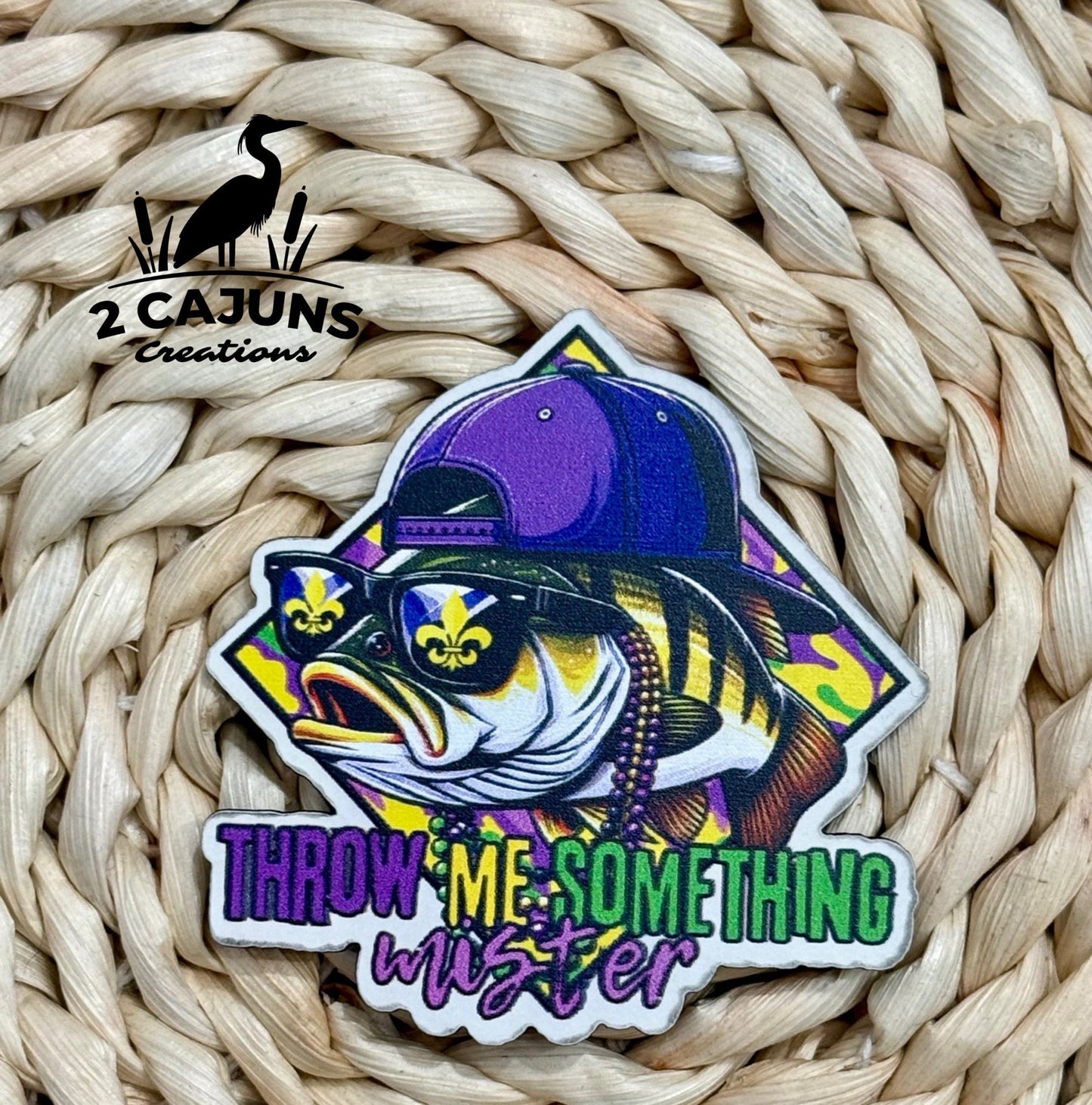 Throw Me Something Mister Mardi Gras Fish Hat Patch - LoneStar Adhesive