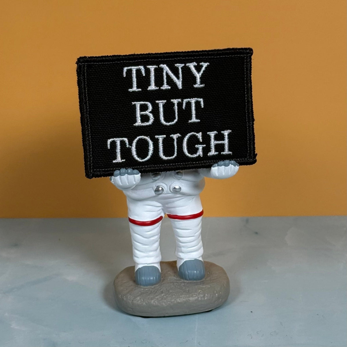 Tiny But Tough Funny Morale Patch, 2x3" | Made in USA | VELCRO® Brand Hook Backing - LoneStar Adhesive