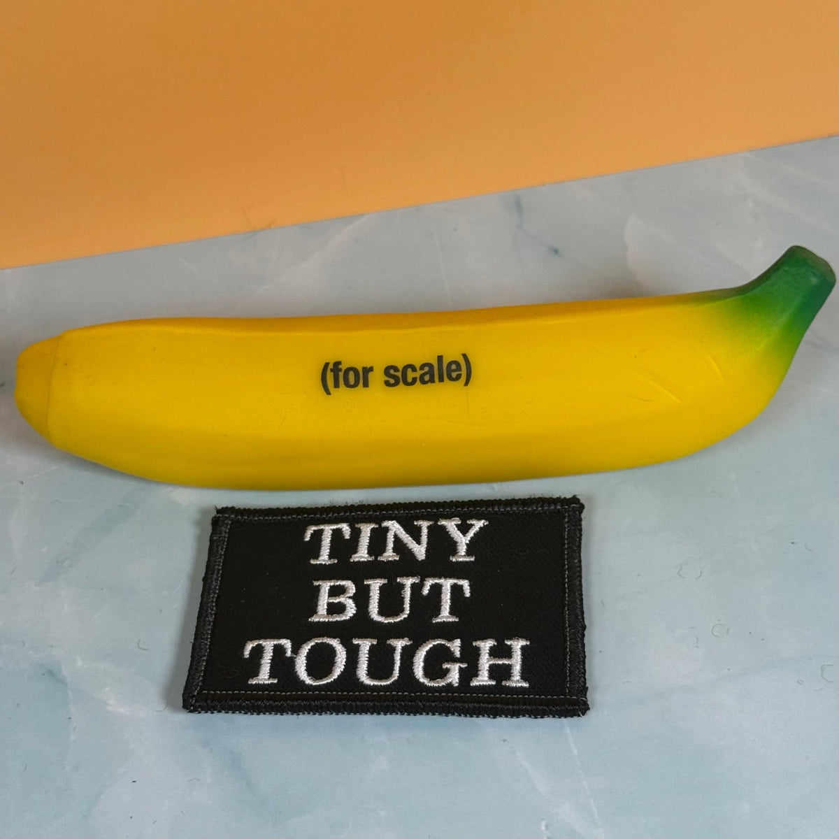 Tiny But Tough Funny Morale Patch, 2x3" | Made in USA | VELCRO® Brand Hook Backing - LoneStar Adhesive